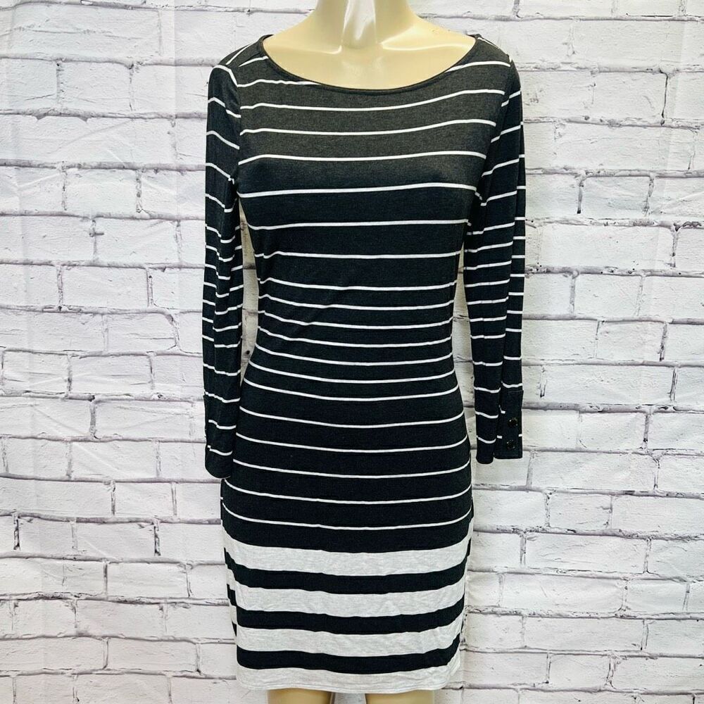White House Black Market Womens Black White Striped Bodycon Dress Size Small